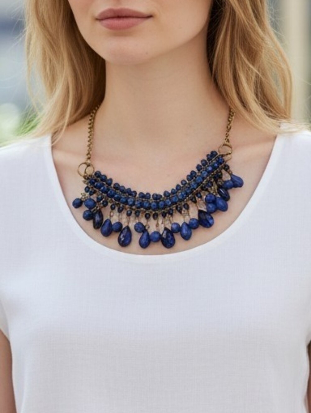 Blue Teardrop Statement Necklace - Women Jewelry